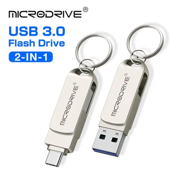 2 in 1 USB3.0 Flash Drive Type-C 256GB 128GB jaoks Andriods Nutitelefon, 16GB 32GB 64GB Pendrive mälupulk