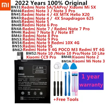 100% Originaal Aku Xiaomi Redmi Hongmi MI Märkus 2 3 4 4X 5A 5X 6 7 8 8T 9 9S 9T 10 10X 4G VASTASPOOL Pro Lite Telefon patareid Bateria