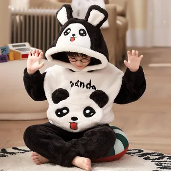 Laste Riided Pikk Varrukas Kapuutsiga Poiste Pidžaama Komplekt Talvel Soe Panda Anime Lapp Väikelapse Tüdrukud Pijamas Sügisel Pidžaamad Lastele