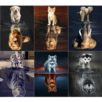5D DIY Diamond Maali Kass ja Tiiger Täis Ruut/Ring Diamond Tikandid Loomade Rhinestone Mosaiik Kodu Kaunistamiseks Kingitus