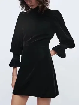 TRAF Uus Naiste Velvet Tahke Mini Kleidid 2022 Kevad Sügis Elegantsed Daamid Pehme Kleidid Põletatud Pikad Varrukad-line Vestidos