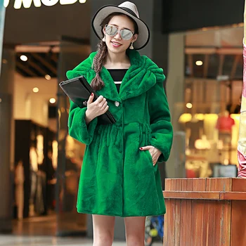 Nerazzurri Talvel Roheline Faux fur Coat Naised, kellel Suur Kapuuts Pikad Varrukad Luksus Plisseeritud Naine Kohev Jope korea Fashion 2021