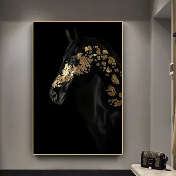 Loomade Lõuend Seina Art Maali Pilt Must ja kuldne Hobune Printings ja Plakatid Kerge luksus Vintage Tuba Decor Kaasaegne Plakat