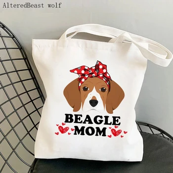Naiste käekott Ema ma Armastan Beagle armas Kott Harajuku Shopping Lõuend Shopper kott Kott tüdruk cartoon Shopper Õla Lady Kott