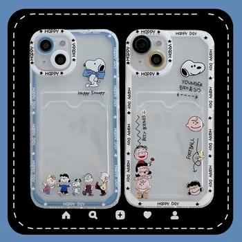 Charlie Pruun Koer Snoopy Kaardi Kott Telefoni Juhtudel iPhone 14 13 12 11 Pro Max Mini XR, XS MAX 8 X 7 SE2 Cartoon Läbipaistev Kate