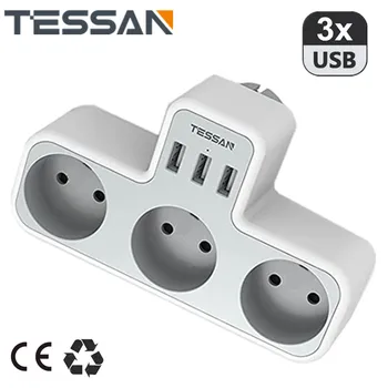 TESSAN ELI vooluvõrku Extender Adapter 3 AC Turustusvõimalusi 3 USB-Porti, Multi Plug Power Strip Ülekoormuse Kaitse Kodu/Kontor