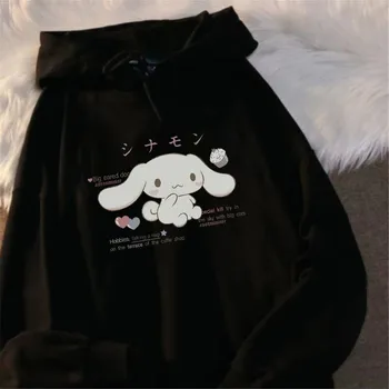 Must Cartoon Koer Prindi Topp Streetwear Sügis Naiste Lahtised Tops Naljakas Pullover Kevadel Mõõdus Jaapan Topp Amiin Mantel Tüdruk