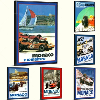 F1 Monaco Grand Prix 1965 retro F1 racing giclée canvas poster võidusõidu auto kaunistamiseks seina art plakat racing car workshop inimesi
