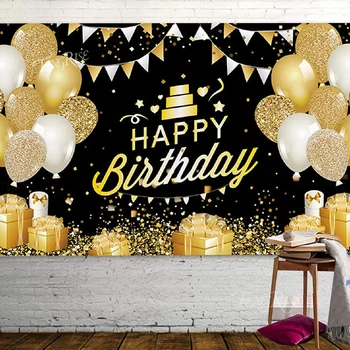 Must Kuld Glitter Sünnipäeva Teenetemärgi Custom Tausta Fotostuudio Happy Birthday Decor Asjade Nimi DIY Tausta