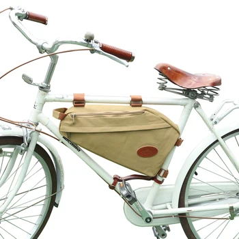 Tourbon Vintage Jalgratta Kott Jalgratta Raami Toru Kolmnurk Õlakott Khaki Vahatatud Lõuend Veekindel Rattaga Tööle Sõit Tarvikud
