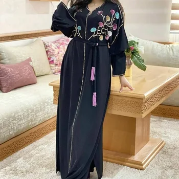 Lilleline Pikk Kleit 2022 Naiste Tikandid Riched seal kaftan Jellaba Mood Daamid Pits-up Moslemi Riided Dubai Abaya Maxi Kleidid