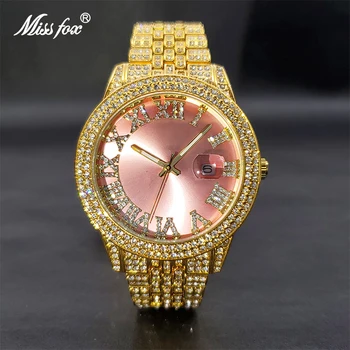 Roosa Naiste Kellad MISSFOX Luksus Brändi Elegantne Kõrge Kvaliteedi Bling Bling Diamond Watch 18K Kuld 30M Veekindel Relogio Masculino