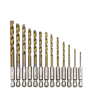 13PCS Drill Bit kiirlõiketerasest HSS Titaan Kaetud Twist Drill Bit Set Varre 1,5 mm 6,5 mm Töötavad Metalli -, Puidu Puurid, Tööriistad