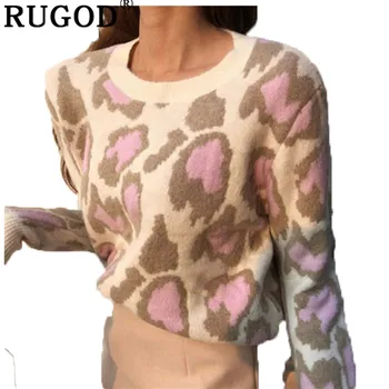 RUGOD Vintage-Moe Leopard Naiste Kampsunid Kootud Soe Talve Riided, Vabaaja O-Kaeluse Naiste Pullover pull femme hiver
