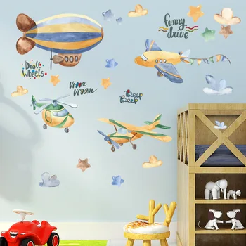 Cartoon Õhulaev Kids Room Decor Seina Kleebised Eco-sõbralik Eemaldatav PVC Seina Kleebised Lennuk Kleebis Laste Tuba Lasteaed