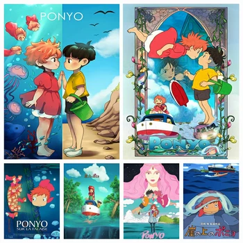 Ponyo Kalju 5P DIY Diamond Maali Tikandid Mosaiik Jaapani Anime Multikas ristpistes Käsitöö Kive Home Decor