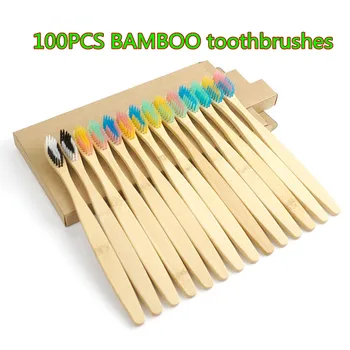 100 Tk hambahari Keskkonna Bambusest Süsi Hambaharjad Keskmise Pehmete Harjastega Puidust Käepide Vegan Toodete Brush case