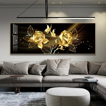 Abstraktne Must Golden Rose Lill, Liblikas Lõuendile Maali Kaasaegne Plakatid ja Pildid elutuba Kodus Seina Decor raamita