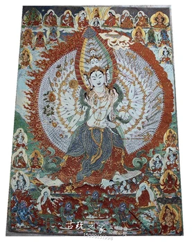 36 tolli Tiibeti Silk tikandid gold silk tikandid,Nepal, Tuhat käed Goddess of mercy Buddha Thangka Maalid Seinamaaling