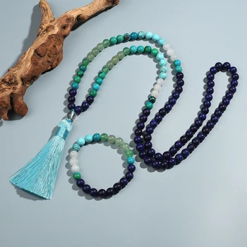 8mm Lapis Lazuli Phoenix Kivi Türkiis Kaelakee Komplekt Mala 108 Meditatsiooni Jooga Roosipärja Palve Meeste ja Naiste Japamala Ehted