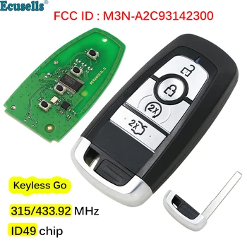 Smart Keyless Go Serveri Auto Võti 4 Nuppu 315Mhz 433.92 MHz ID49 kiip Ford Edge Explorer Fusion Mustang FCC M3N-A2C93142300