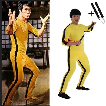Unisex Täiskasvanud Lapsed Bruce Lee Cosplay Jeet Kune Do Hiina Kung Fu Kombekas Cosplay Kostüüm Zentai Ülikond ja nunchaku Surma Mäng