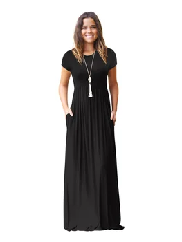 Suvine Kleit Naiste Must Armee Roheline Tahke S-2XL Pikk Kleidid 2022 Uus Mood Lühikesed Varrukad Taskud Stiilne Kleit Vestidos Feminina
