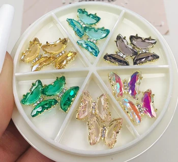 12tk/Kast Liblikas Crystal Küünte Kaunistused Aurora Rhinestone Akrüül UV Nail Art Sulam, Maniküür Crystal Ornament Klaas Võlusid