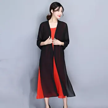 Suvel korea stiilis Naised Chiffon Pluus päikesekaitse Pikk Kampsun, Kimono Jakk, Mantel streetwear Päike särgid 