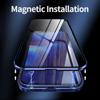 2022 Uus Kahepoolne Klaasist Magnet Metalli kogu Keha Kaitset Telefoni Case For iPhone 11 12 13 Pro Max Mini Kate Coque