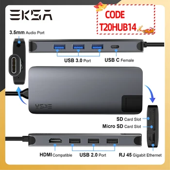 12 1 USB-Tüüp C-Hub-Type-C-2 4K HD VGA Adapter RJ45 Lan Ethernet SD TF PD USB-C 3.0 Splitter 3,5 mm Mic MacBook Pro OTG