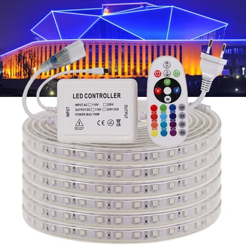 Veekindlad LED Ribad EL 220V 240V Väljas Kaunistamiseks RGB /Valge/Soe Valge SMD 5050 60leds/m Painduv Lint LED Lamp