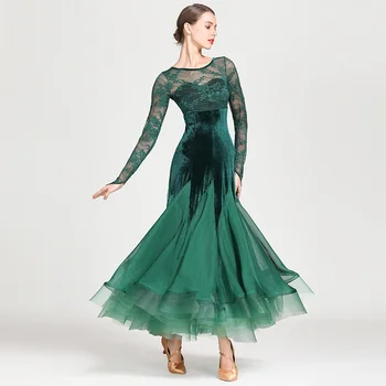 Punane Samet, Pits Stiching Fishtail Naiste Standard Tantsusaal Kleit Hispaania Tantsu Kostüümid Flamenco Valss Kleit Elegantne Pool Kleit