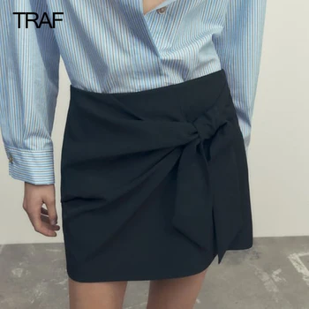 TRAF Must Seelik, lühikesed Püksid Naiste Kõrge Waisted lühikesed Püksid Naiste Vibu Seotud Ruched lühikesed Püksid Naine Fall Fashion Büroo Kandma Püksid Naistele