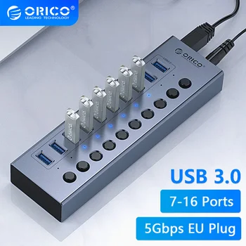 ORICO Powered USB 3.0 HUB 7/10/13/16 Pordid USB-Pikendus koos on/Off Lülitid 12V Adapteri Tugi BC1.2 aku Laadimine Splitter For PC