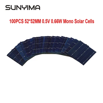 SUNYIMA 100TK 0,5 V 0.66 W Mono 52*52mm 3BB Raku päikesepaneel päikesesüsteemi DIY Aku Telefoni Laadijad Kaasaskantav