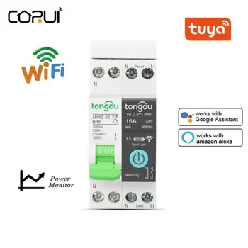 CORUI Tuya WIFI Smart Kaitselüliti 1P DIN Rail Juhtmeta kaugjuhtimise Lüliti, Võimsuse Mõõtmine, Toetada Alexa Google Kodu