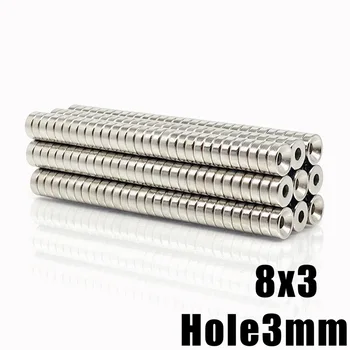 10/30/50/80/100 Tk 8x3-3 Neodüüm Magnet 8mm x 3mm Auk 3mm Ring NdFeB Magnet N35 Super Tugev Alalise Magnetvälja imanes Ketas