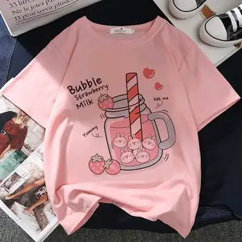 Maasika Mahla Graafiline Print T-särk Naiste Harajuku Esteetiline Valge Tops Tshirt Tee 2021 Uus Suvine Mood Y2k Naiste T-Särk