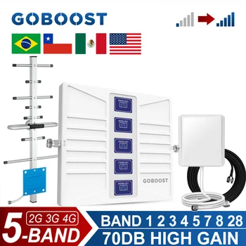 GOBOOST 5 Esiliistu Cellular Võimendi B28 B12 B13 700 850 1800 1900 2600MHZ LTE GSM 2G 3G 4G Signaali Korduva 70dB Mobiiltelefoni Repeater Komplekt