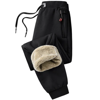 Talvel Zip Taskud Mens Joggers Sweatpants Must Hall Paks Soe Fliis Püksid Meeste Vabaaja Termilise Jälgida Püksid Suur Suurus 8XL
