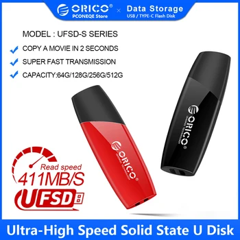 ORICO UFSD 411MB/S USB Flash Drives kiire Pendrive Tüüp C 512 GB 256GB 128GB 64GB USB Stick Pen Drive Black Arvuti U Disk