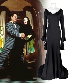 Filmi Morticia Cosplay Kostüüm Kolmapäev Addams Family Cosplay Ühtne Kleit Must Parukad Naiste Halloweeni Karneval Anime Roll