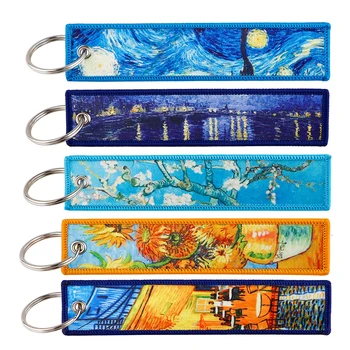 Van Gogh õlimaal Seeria Vintage Võti Ehisripatsid Omanik võtmehoidja Meeste Naiste Võti Sildi Prindi Disain võtmehoidja Mootorrataste Kingitused