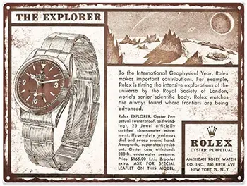 Tina Märk 1958 Rolex Explorer Vaata Reklaami Mancave Kauplus Naljakas Pubi Home Decor Alumiinium Metallist Märk Seina Kaunistamiseks 8x12 TOLLI